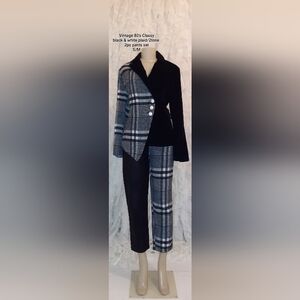 Vintage 80's Classy Black & White Plaid 2-Tone Pants Set